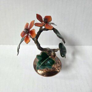 Vintage Bovano of Cheshire Enamel Bell Orange Flowers Green Leaves 4" Tall